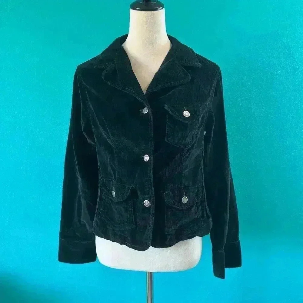 Tru Grit Navy Corduroy Button Jacket Outdoor Casual Womens Size S
